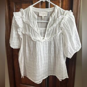 Cleobella White Ruffled Bib Collar Blouse Sz XS LIKE NEW